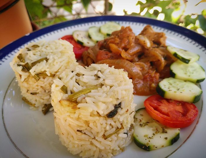 Estufado com arroz de espargos