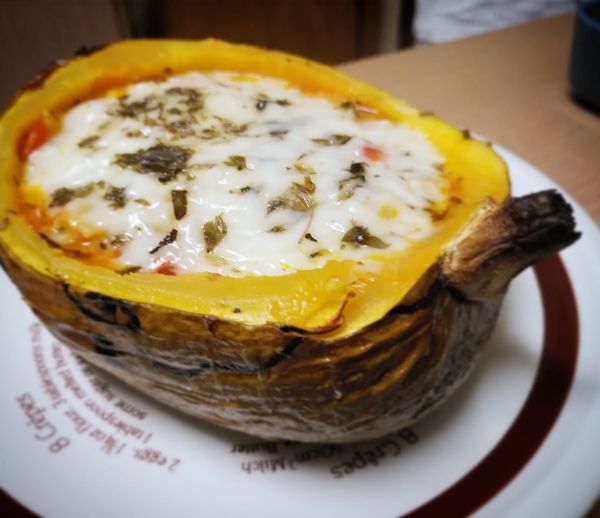 Abóbora  tomatada e gratinada no forno